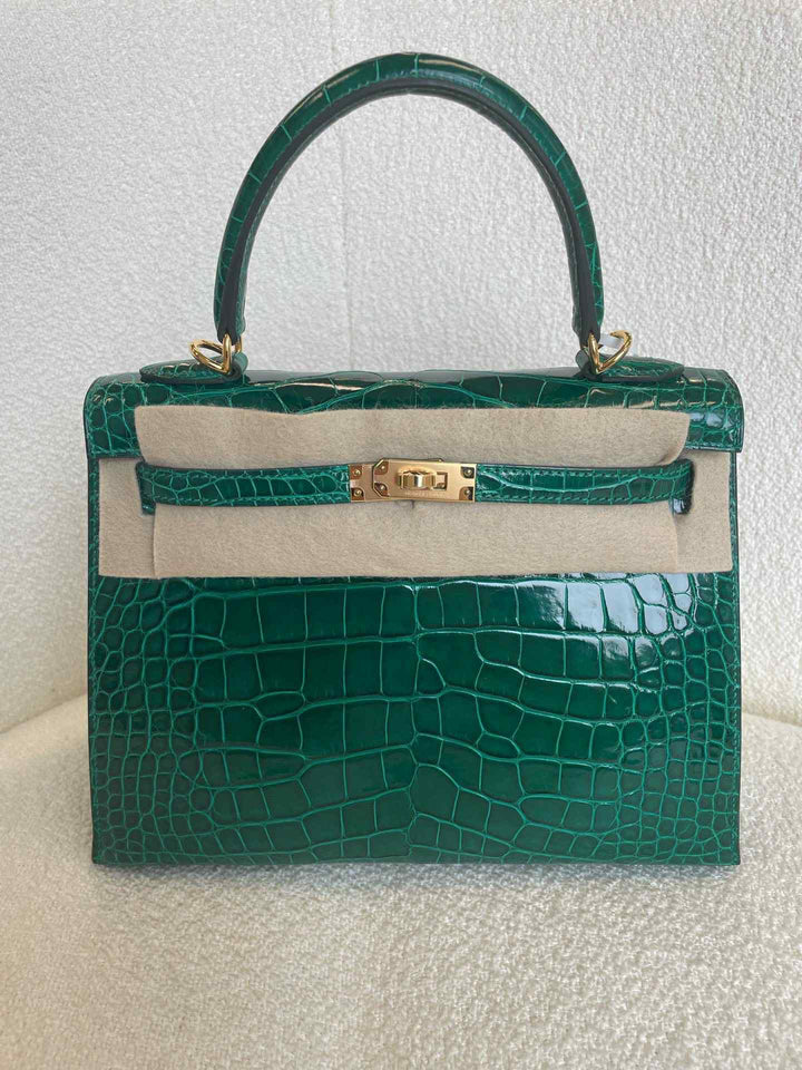 Hermes 2019 Emerald Green Shiny Alligator Kelly 25 Sellier