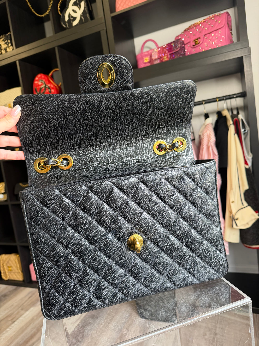 Chanel Classic Flap Jumbo Black Caviar 24K Gold Hardware 1994