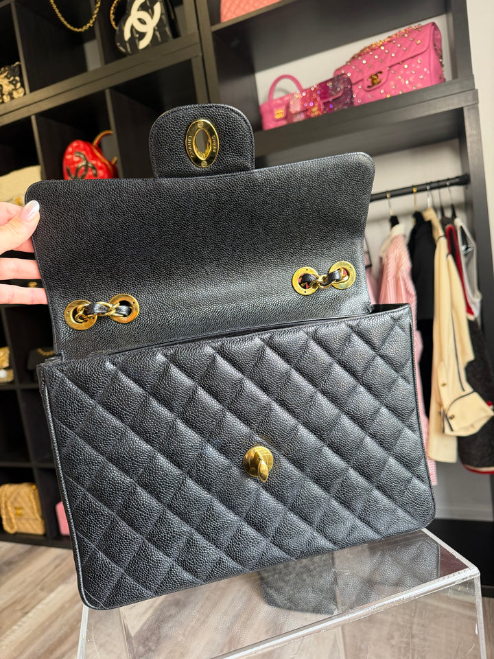 Chanel Classic Flap Jumbo Black Caviar 24K Gold Hardware 1994