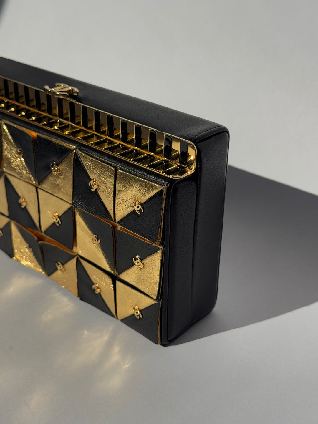 Chanel 19A Egypt Gold Lambskin Minaudiere Crossbody Black Gold 2019