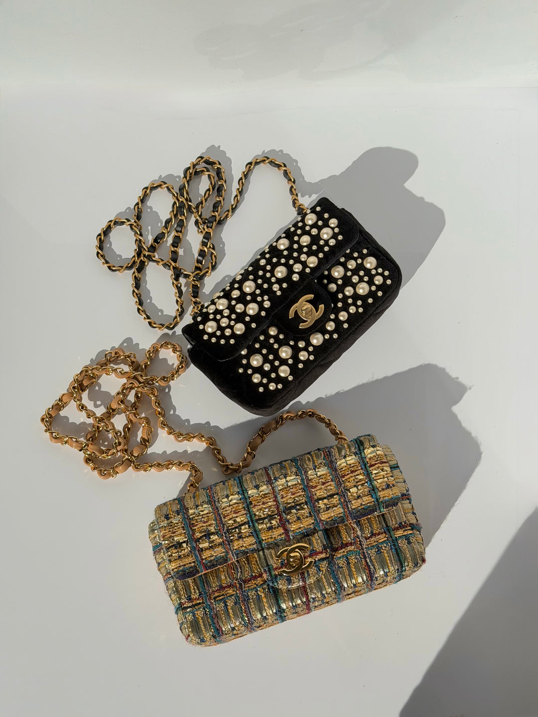 Chanel Black Velvet Mini Pearl Flap Bag