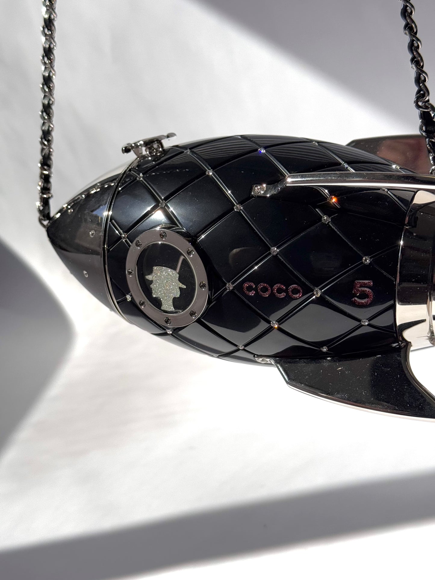 Chanel Limited Edition Black Lucite and Crystal Rocket Ship