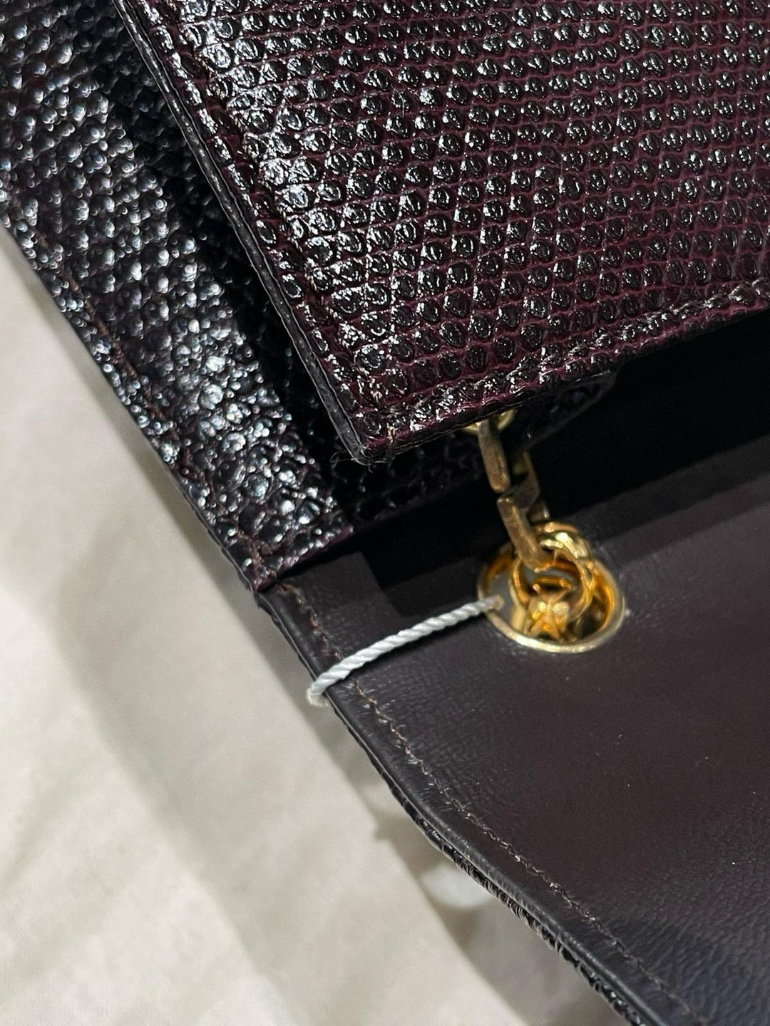Chanel Small Trapezoid Flap Bag Burgundy Lizard Leather Gold Hardware With Bijoux Chain 1989