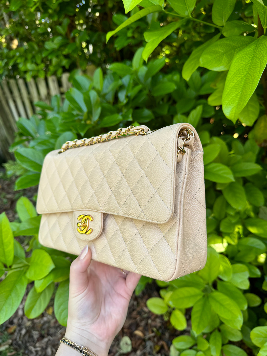Chanel 2008 Beige Claire Medium Caviar Classic Flap W 24K GHW
