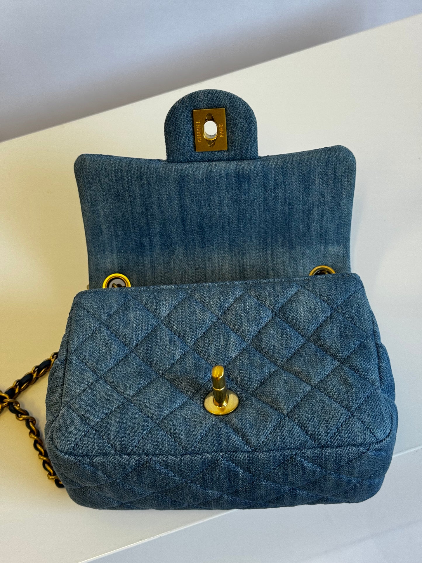 Chanel Denim Quilted Mini Pearl Crush Crossbody Bag