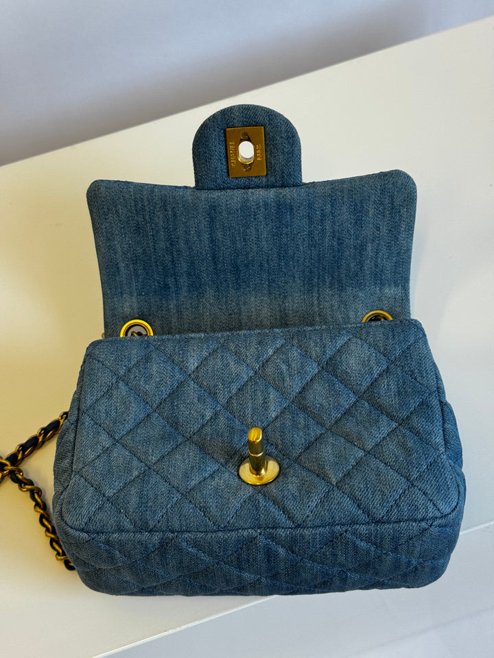 Chanel Denim Quilted Mini Pearl Crush Crossbody Bag