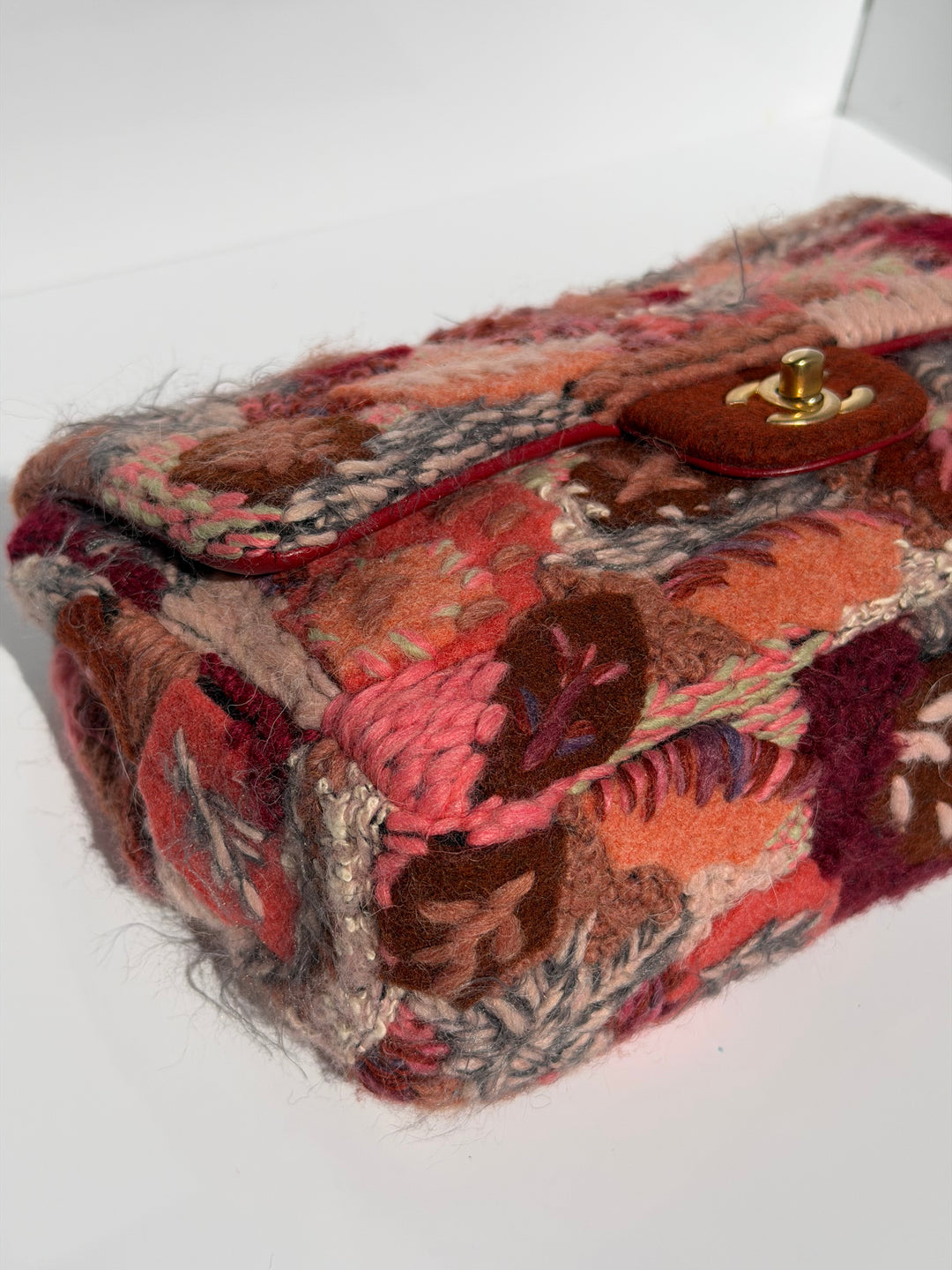 Chanel Embroidered Wool Medium Flap Bag Red Multicolor Gold Hardware 2018