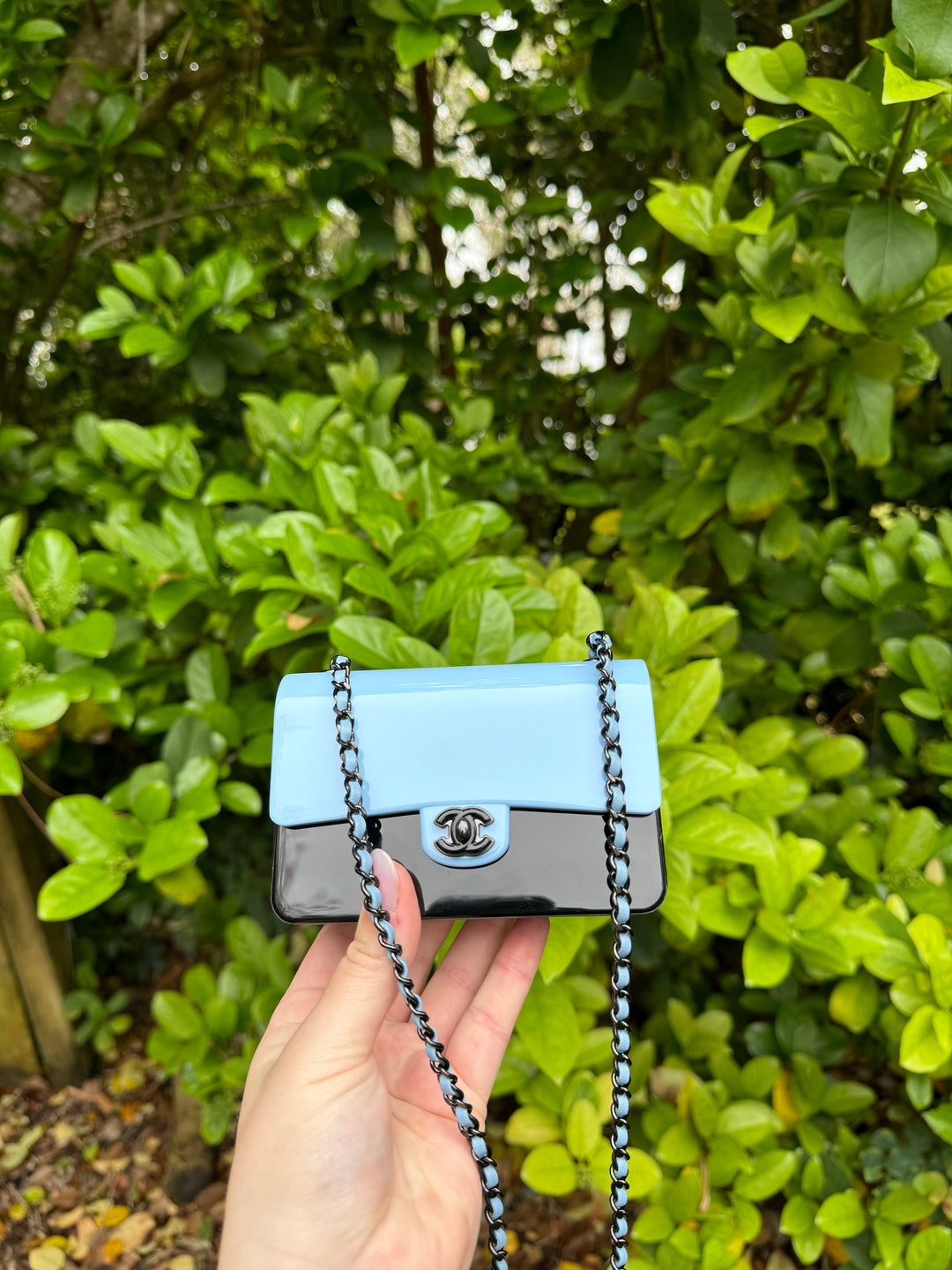 Chanel Blue Black Mini Evening Plexi Bag