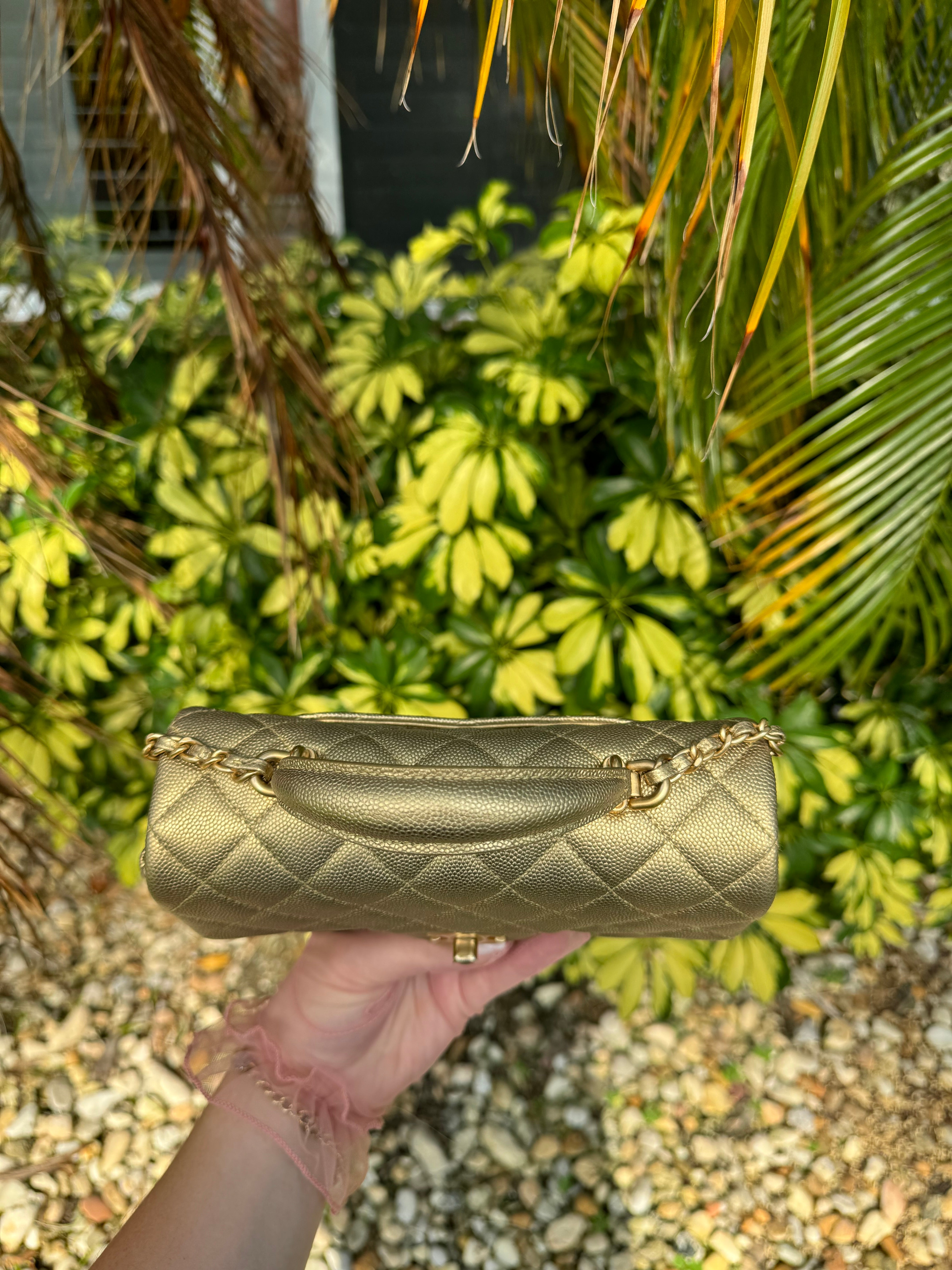 Chanel 21S Mini Metallic Gold Caviar Top Handle – Its A Luv Story