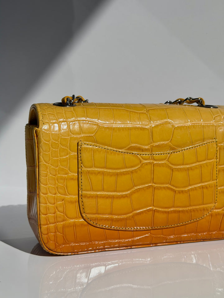 Chanel Mini Flap Orange & Yellow Ombre Alligator Silver Hardware 2014