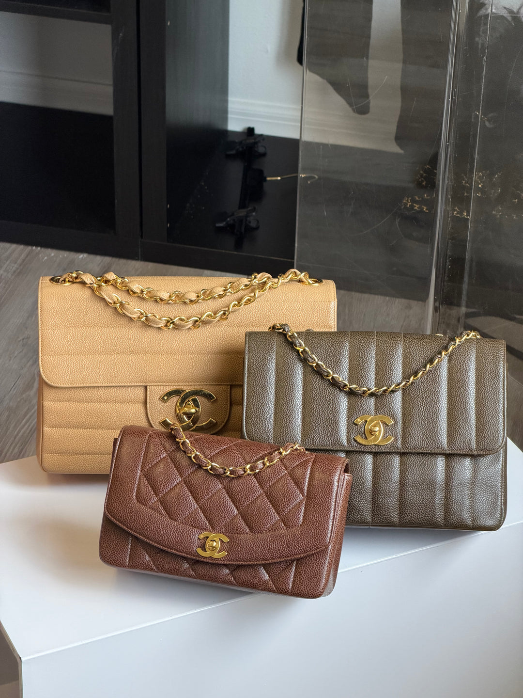 Chanel Small Diana Flap Bag Caviar Brown 24K Plated Gold Hardware 1994
