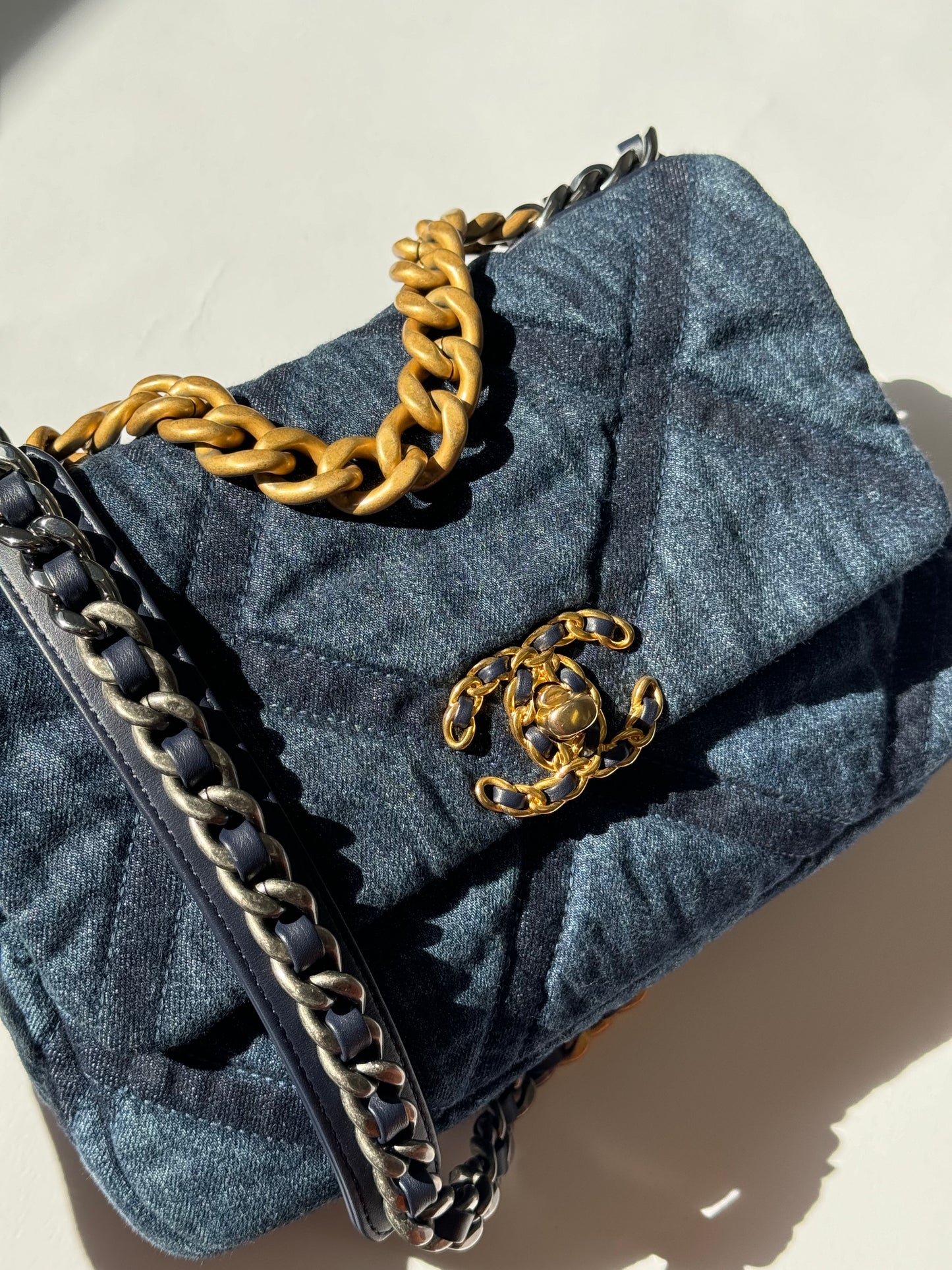 Chanel Small Navy Quilted Denim 19 Flap Bag