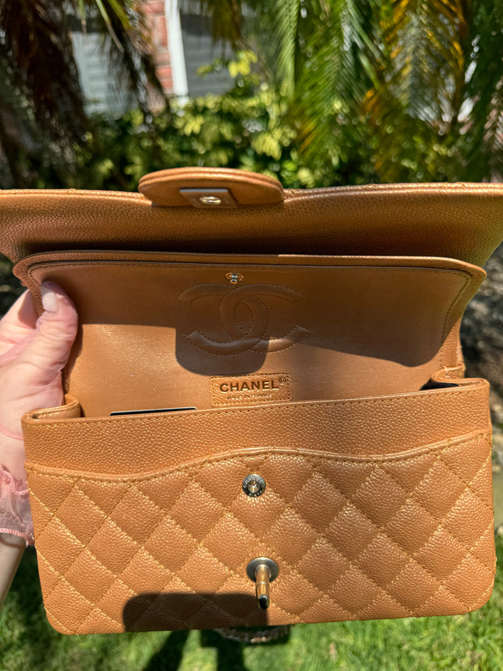 Chanel Copper Gold Metallic Medium Caviar Double Flap Bag
