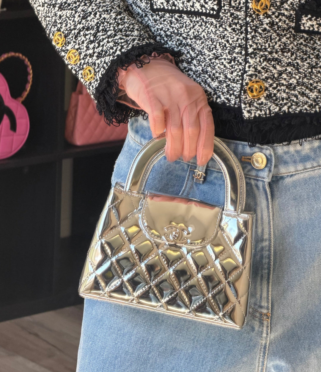 Chanel Nano Kelly Shopper Silver Mirror Calfskin Silver Tone Hardware 2026