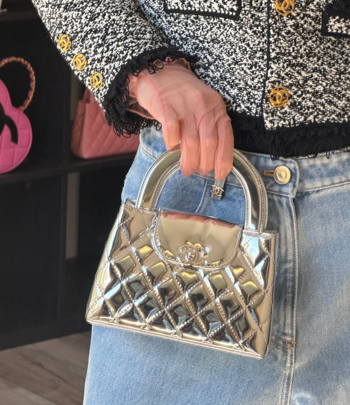 Chanel Nano Kelly Shopper Silver Mirror Calfskin Silver Tone Hardware 2026