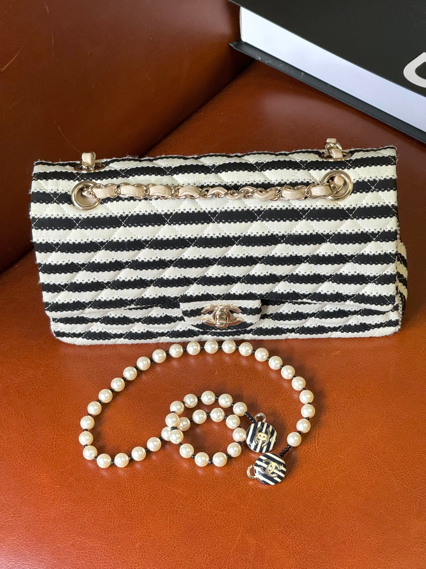 Chanel Ivory/Black Coco Medium Sailor Pearls Double Flap Bag