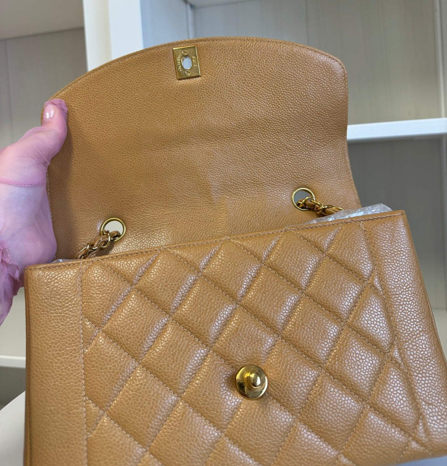 Chanel Caramel 24K Medium Caviar Diana Flap Bag