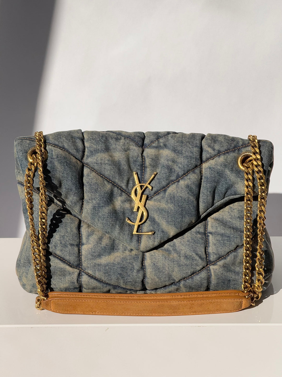 Saint Laurent Medium Denim Puffer Quilted Shoulder Bag
