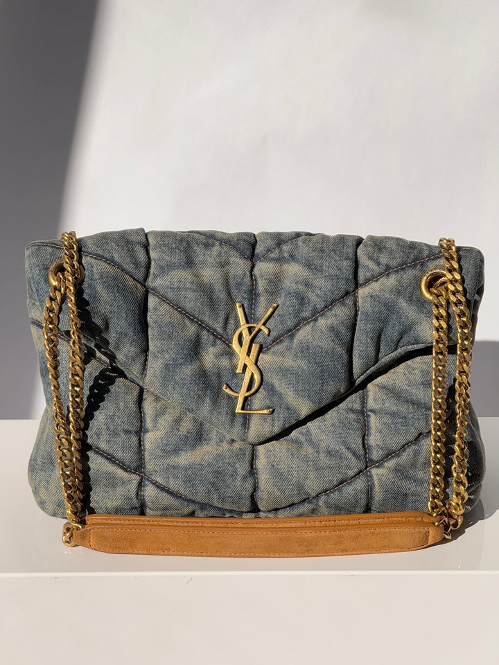 Saint Laurent Medium Denim Puffer Quilted Shoulder Bag