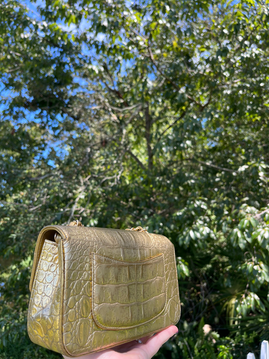 Chanel Gold Croc Embossed Mini Rectangular Flap Bag