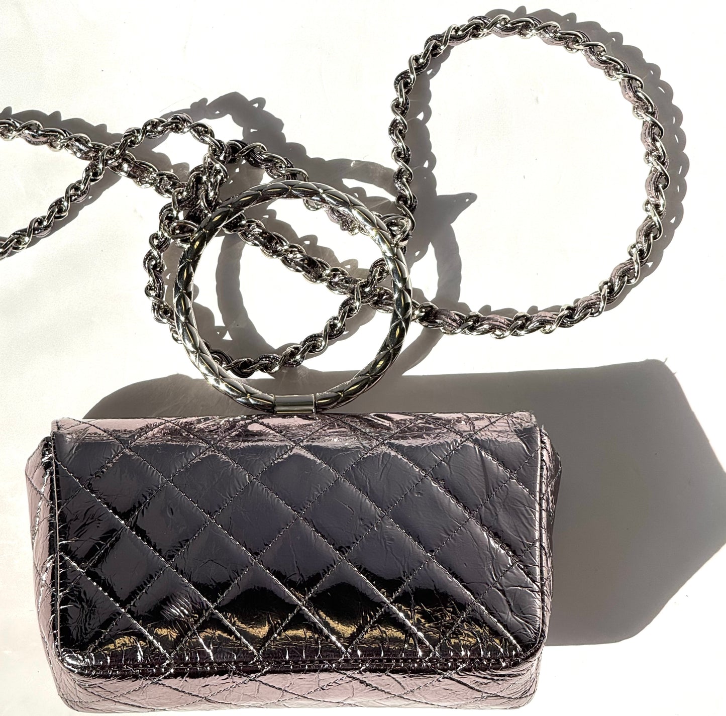 Chanel Metallic Calfskin Mini Ring Handle Flap Bag