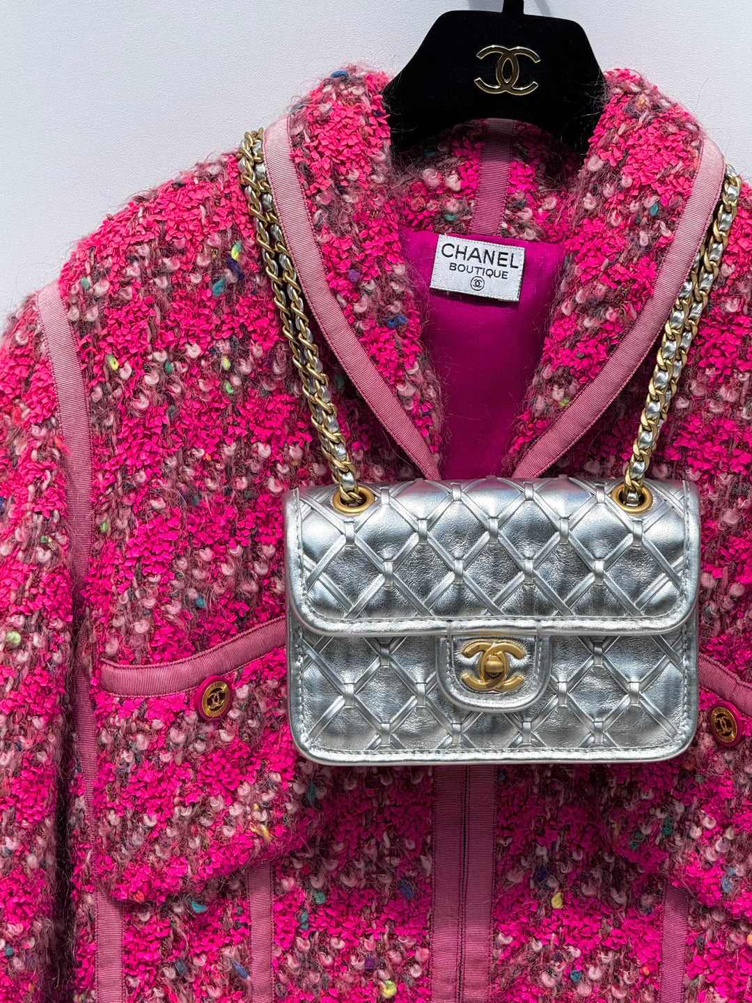 Chanel Silver Metallic Mini Braided Calfskin Flap Bag