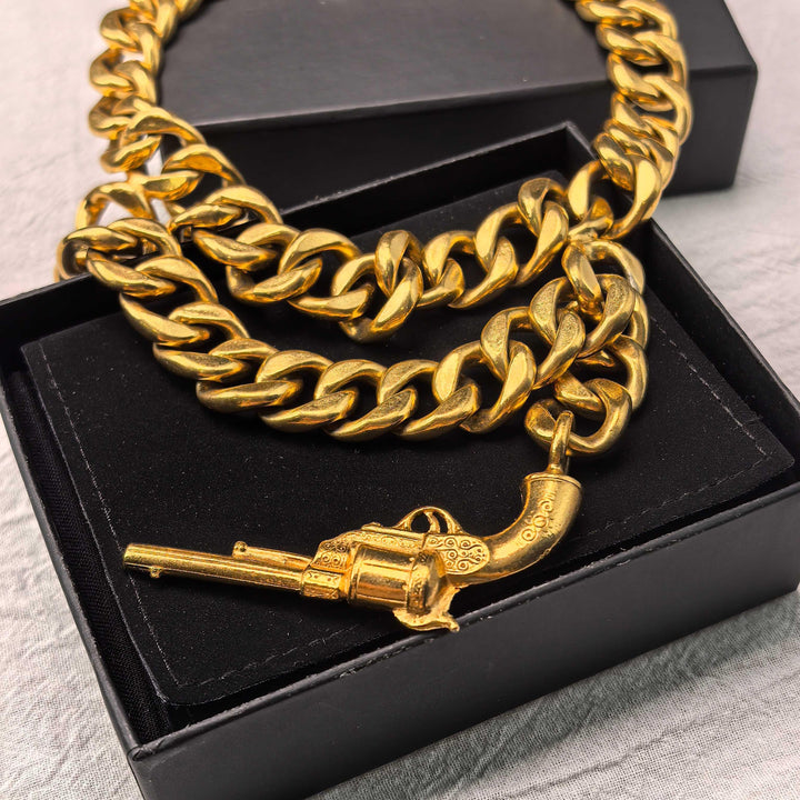 Chanel Vintage Pistol Chain Necklace Gold Hardware 1980s