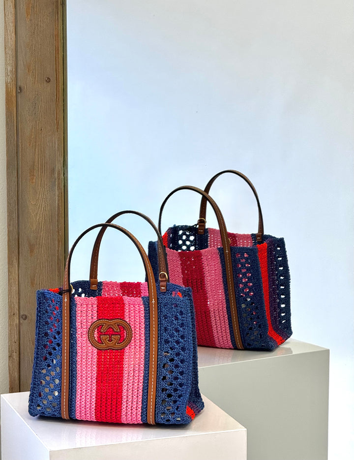 Gucci Interlocking Multicolor Raffia Tote Bag