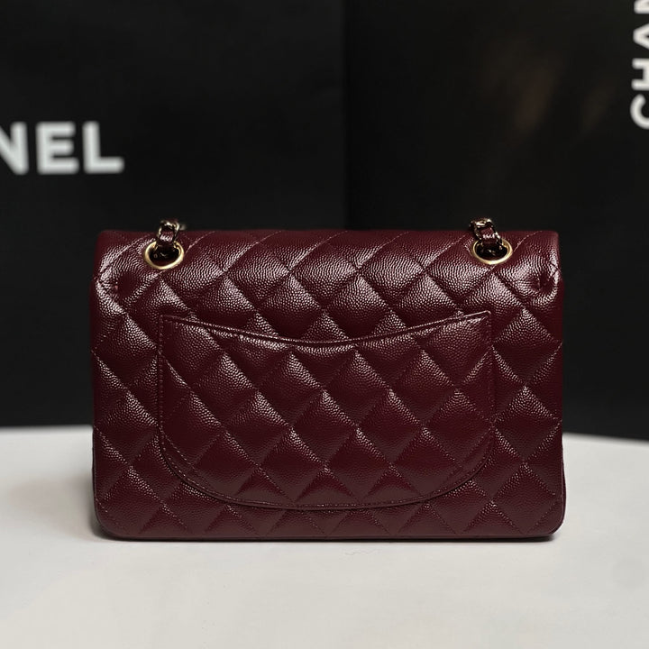 Chanel Small Classic Double Flap Caviar Burgundy Light Gold Hardware 2021