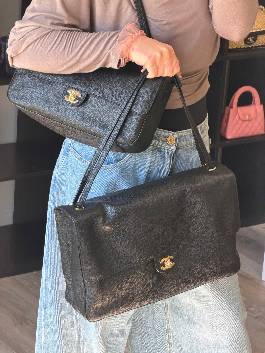 Chanel Maxi 38 Flap Bag Black Souplissimo Grained Calfskin Gold Tone Hardware 2026