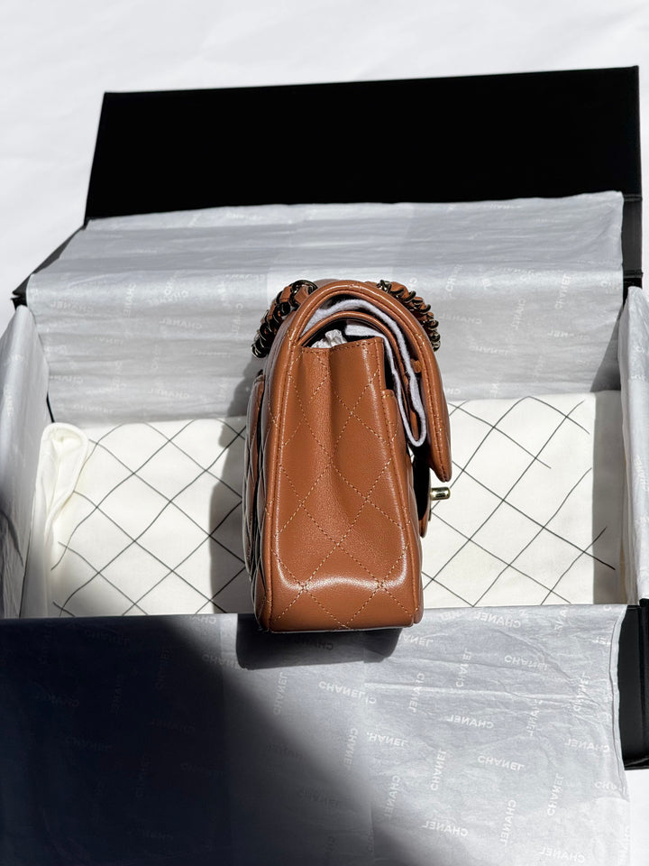 Chanel 22S Small Caramel Lambskin Classic Flap Bag + LGHW