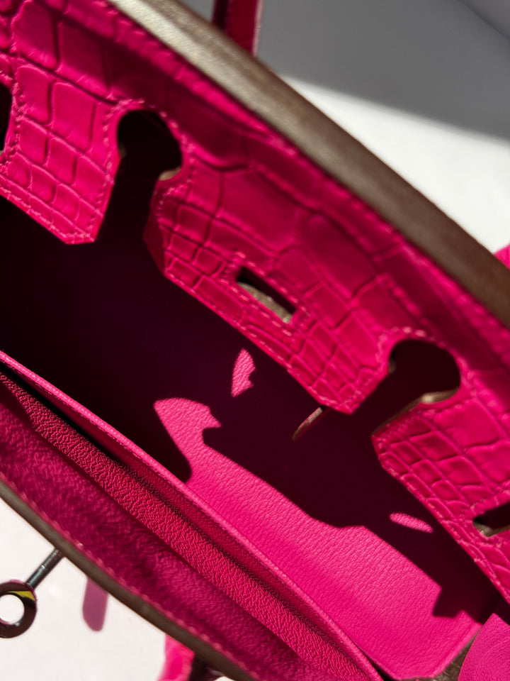 Hermès Birkin 25 Matte Alligator Rose Shocking Palladium Hardware 2019