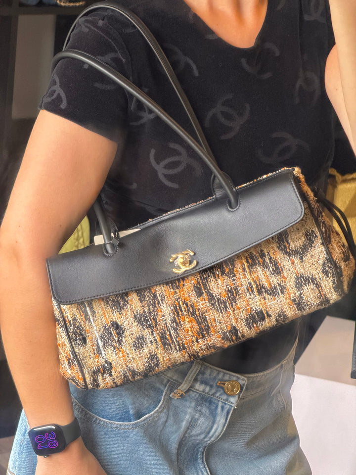 Chanel Small Shopping Bag Brown Black & White Leopard Tweed & Calfskin Gold Tone Hardware 2026