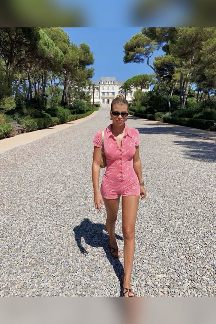 Chanel 1996 ICONIC Hot Pink Velour CC Romper