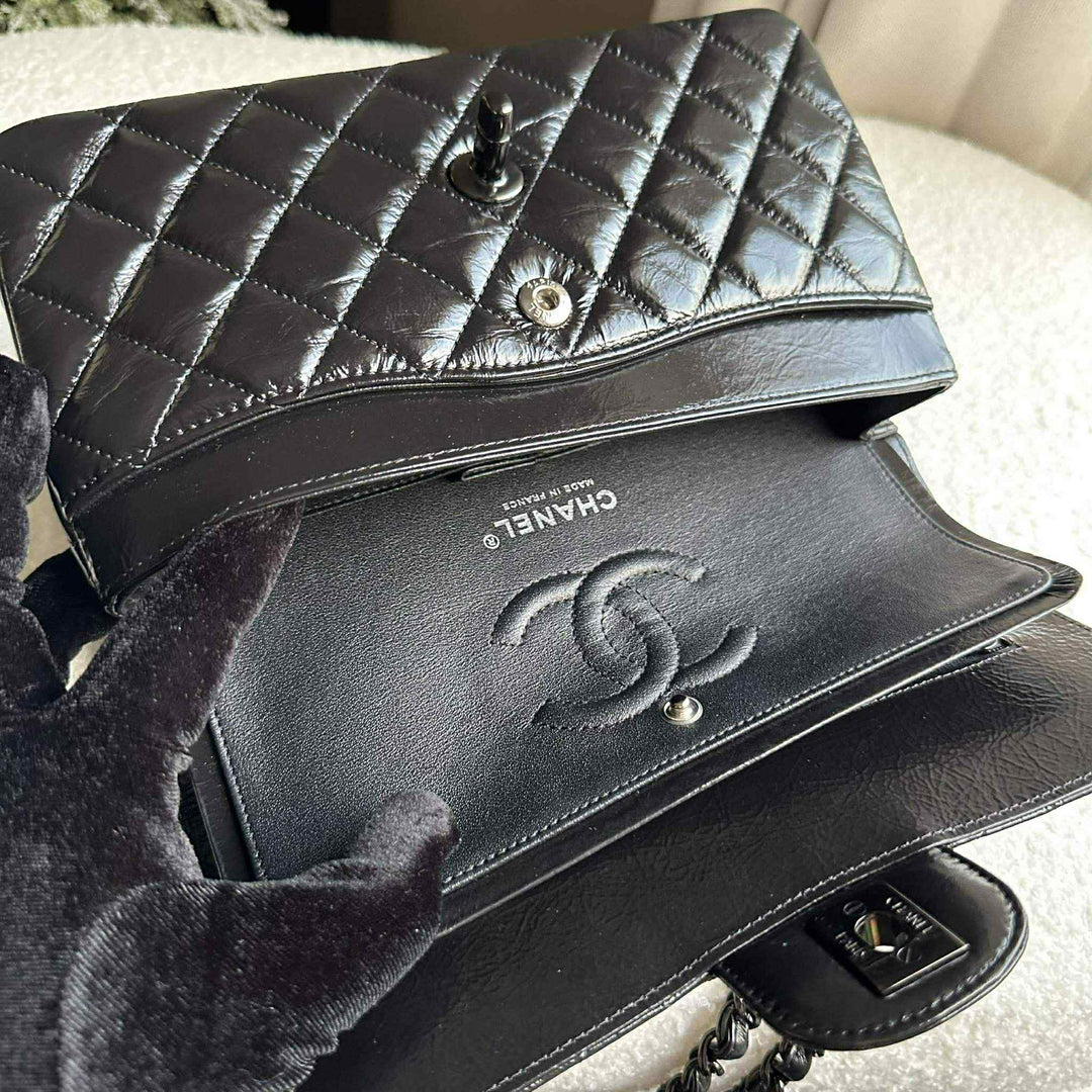 Chanel SO BLACK Small Crumpled Calfskin Double Flap Bag