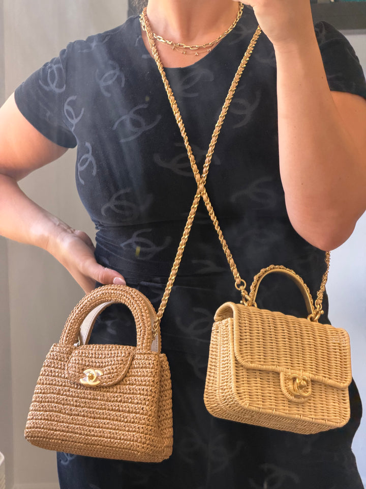 Chanel Braided Mini CC Top Handle Tan Rattan Gold Hardware 2025/26 Cruise