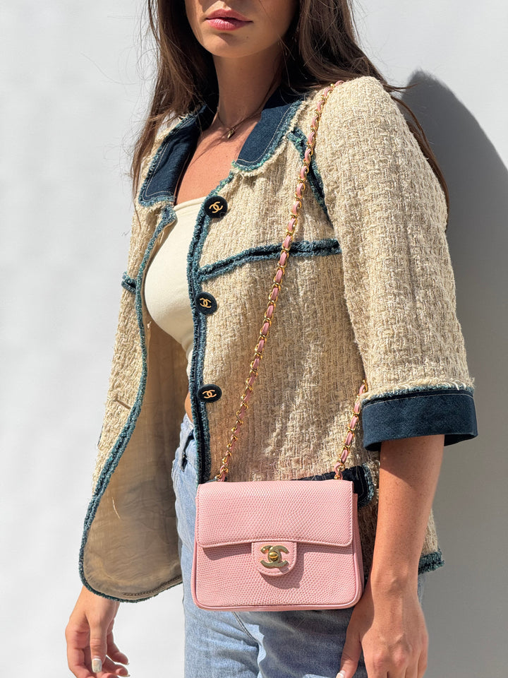 Chanel Sakura Pink Vintage Lizard Mini Square Flap Bag