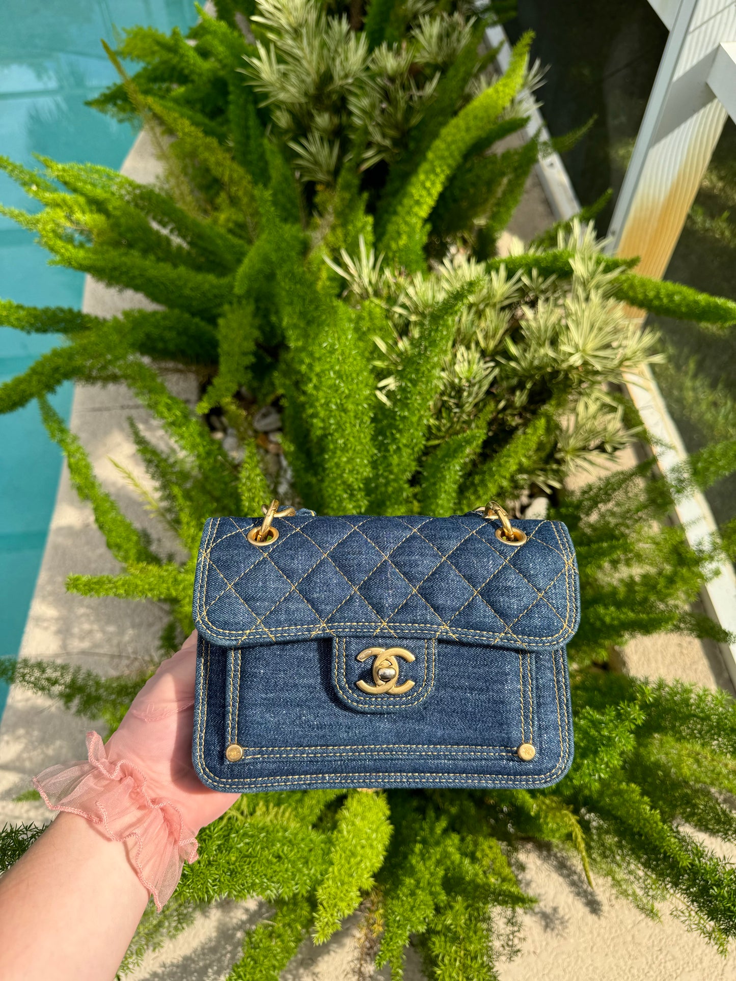 Chanel 23A Blue Denim Double You Crossbody