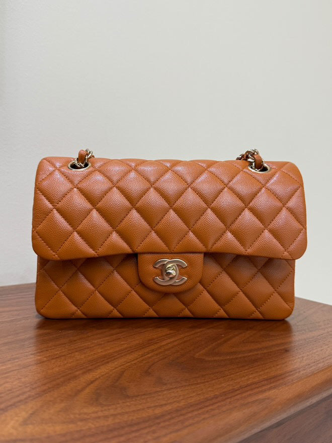 Chanel 21A Small Caramel Caviar Classic Flap Bag + LGHW