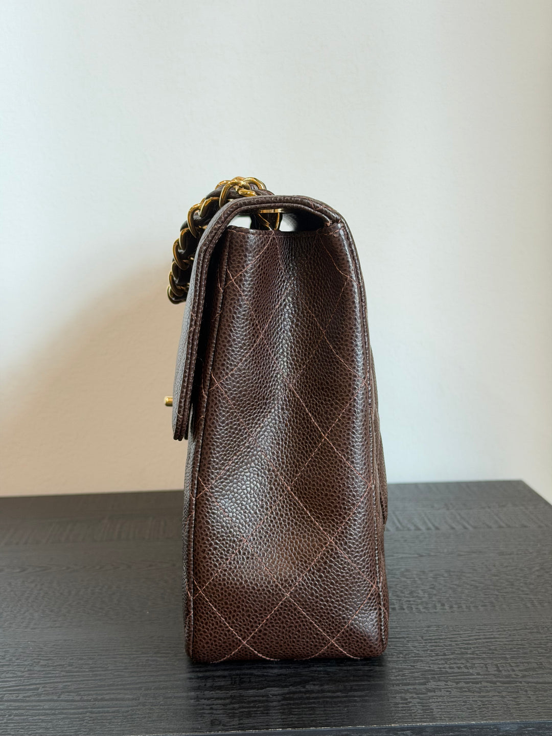 Chanel Classic Flap Jumbo Brown Caviar 24K Gold Hardware 2000