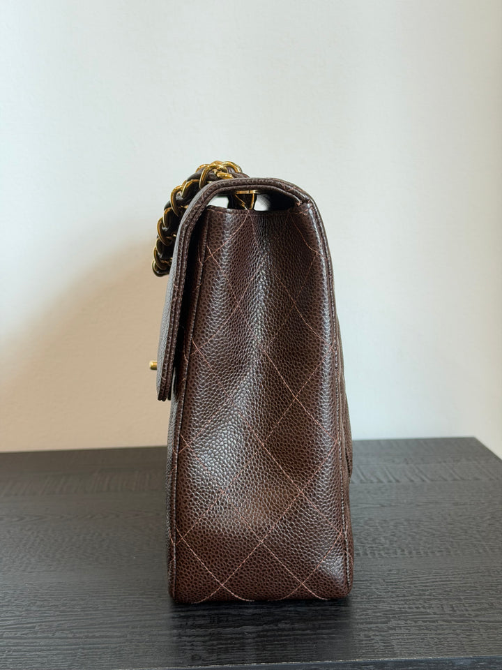 Chanel Classic Flap Jumbo Brown Caviar 24K Gold Hardware 2000