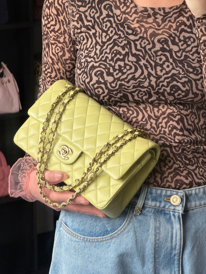 Chanel Medium Classic Flap Bag Pistachio Green Lambskin Gold Tone Hardware 2021