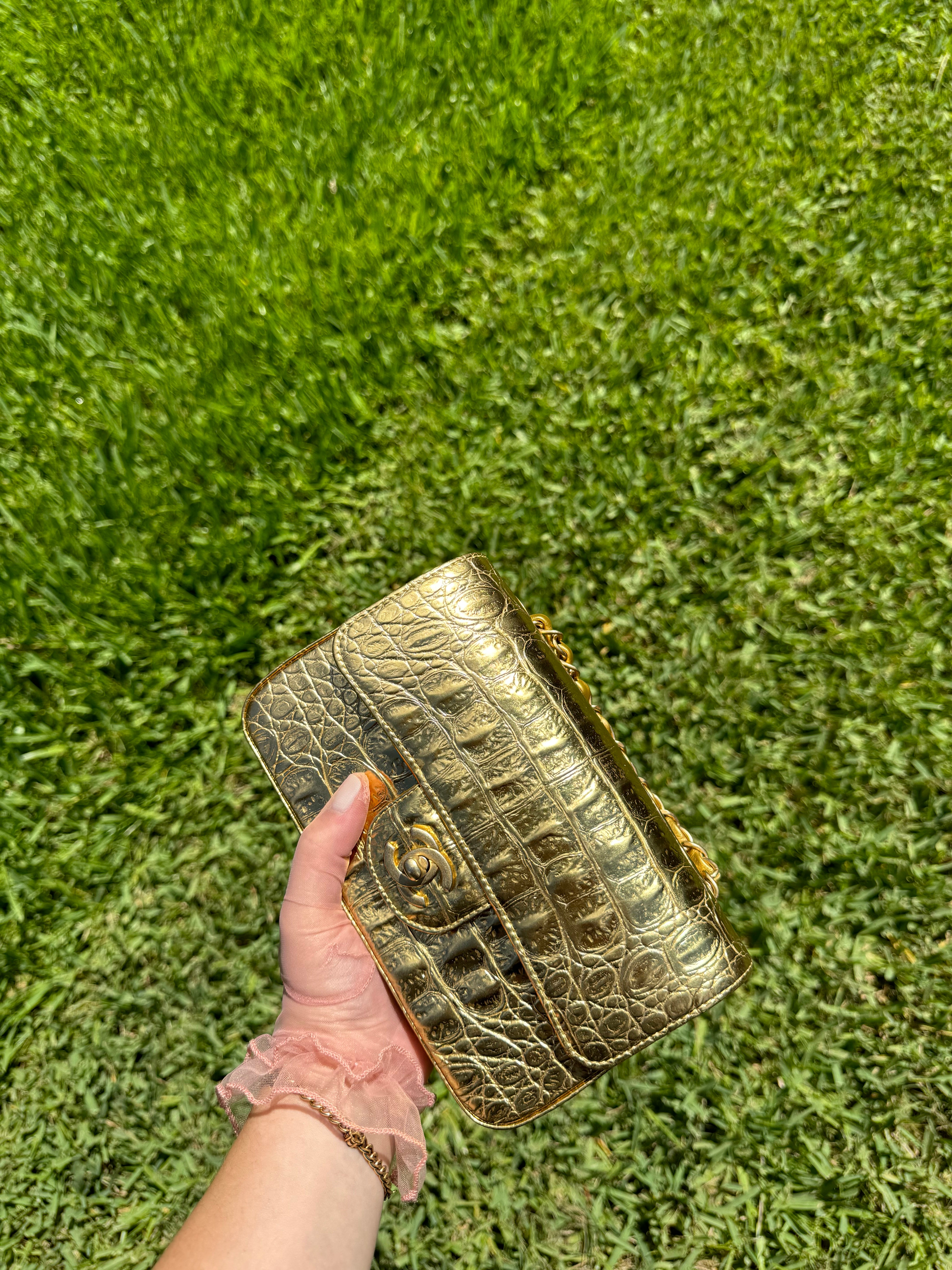 Chanel Gold Croc Embossed Mini Rectangular Flap Bag – Its A Luv Story