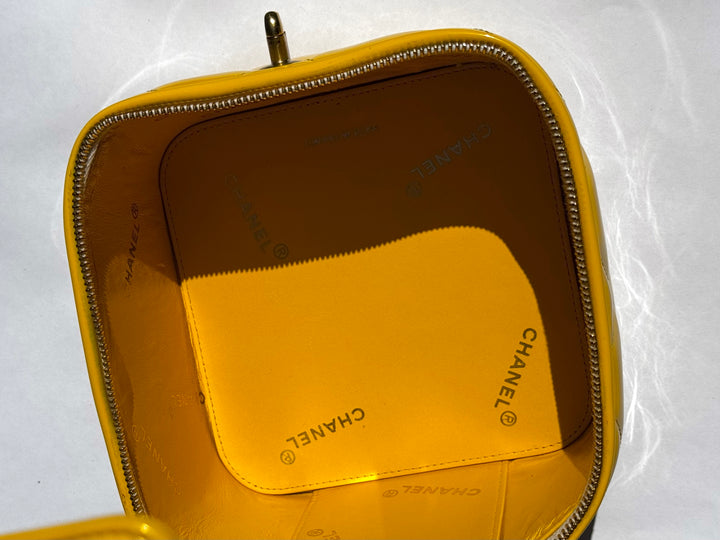 Chanel 1995 Yellow Heart Mirror Vanity Bag