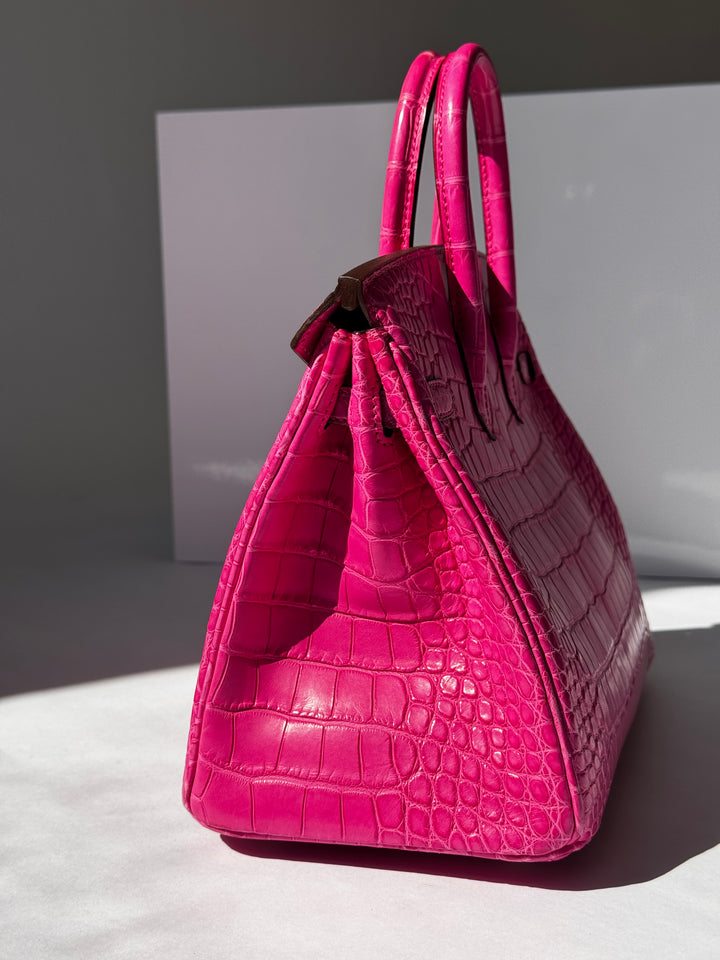Hermès Birkin 25 Matte Alligator Rose Shocking Palladium Hardware 2019