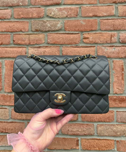 Chanel 21B Dark Grey Medium Caviar Classic Flap Bag