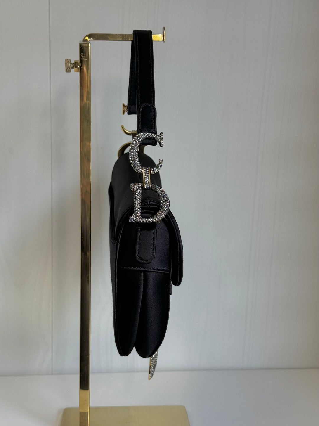 Christian Dior Black Satin Crystal Mini Saddle