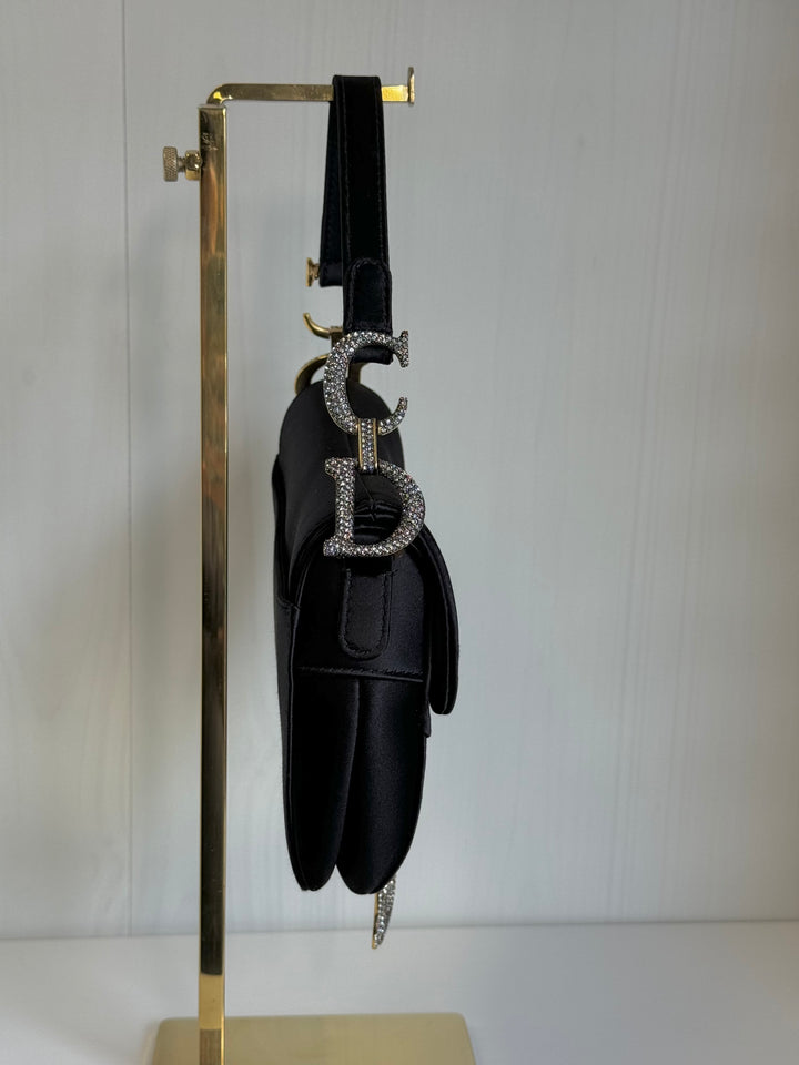 Christian Dior Black Satin Crystal Mini Saddle