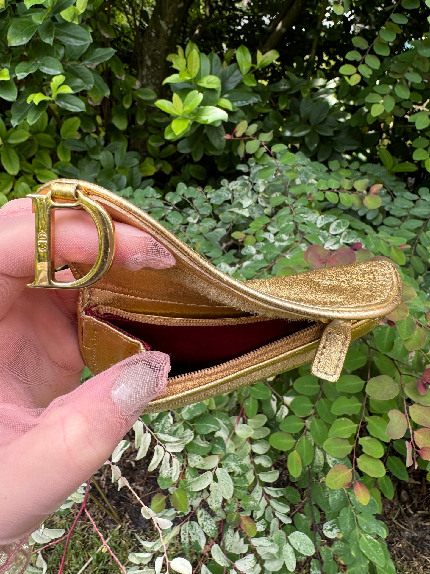 Christian Dior Metallic Gold Ostrich Saddle + Matching Pouch