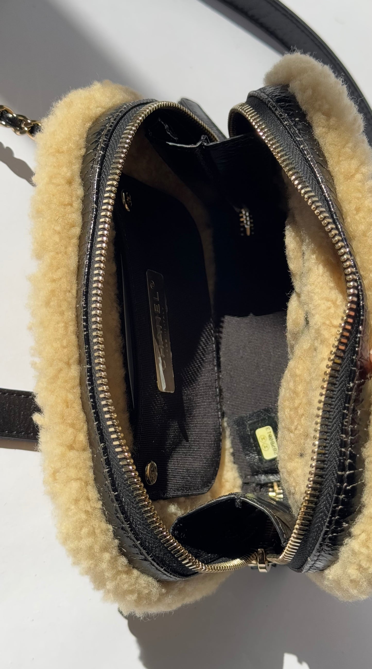 Chanel Shiny Crumpled Sheepskin Shearling CC Mania Waist Bag